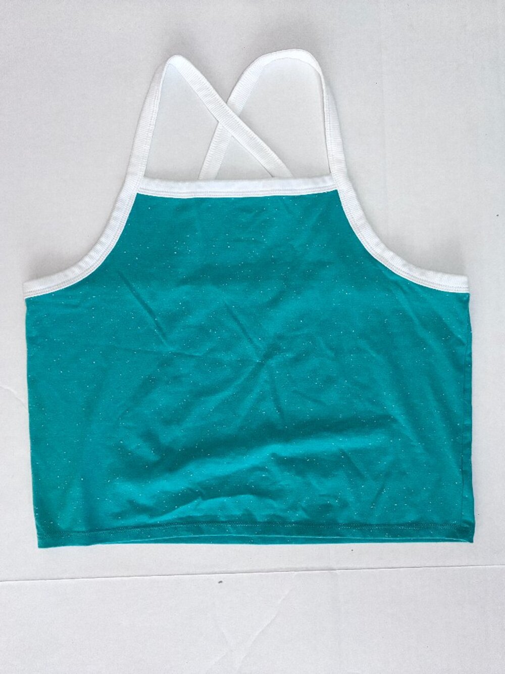 Colsie Cropped Halter Tank Top - Green Speckled White Trim - Size Large
